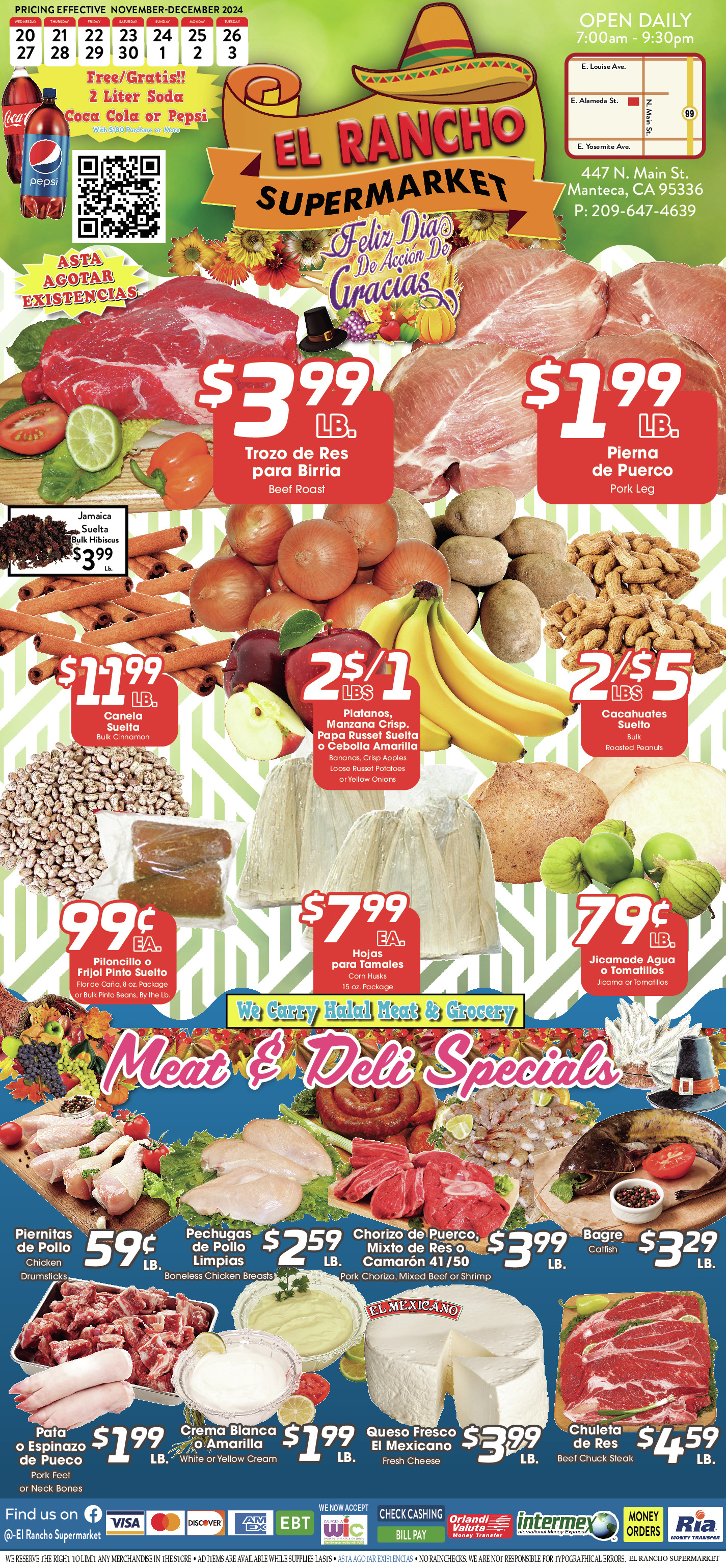 El rancho supermarket Weekly AD 1 Page. valid thruogh 11/20/2024 - 12/03/2024